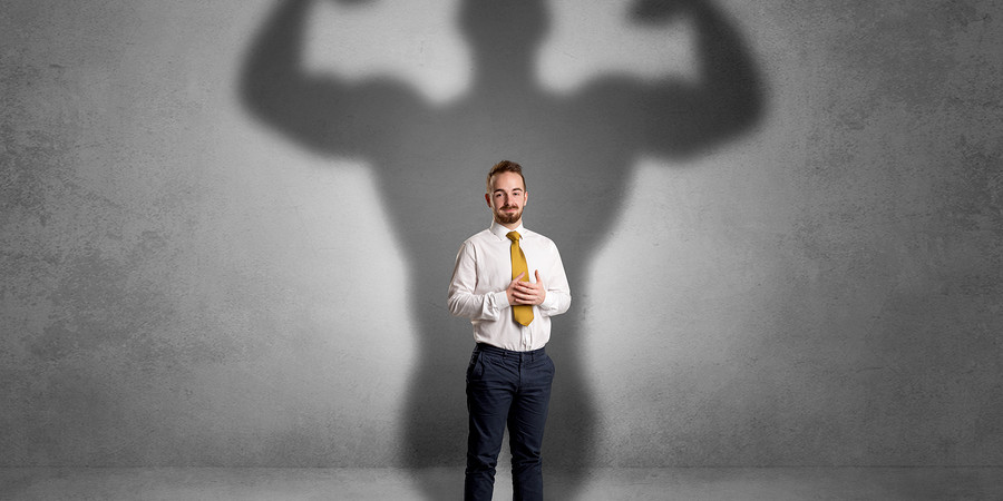 businessman standing alone in muscular shadow_ pms software