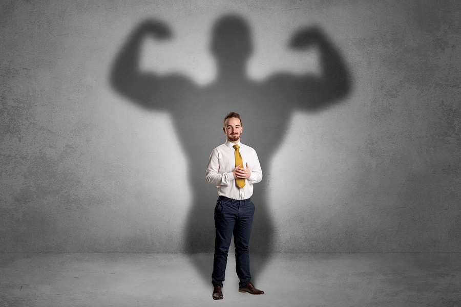 businessman standing alone in muscular shadow_ pms software