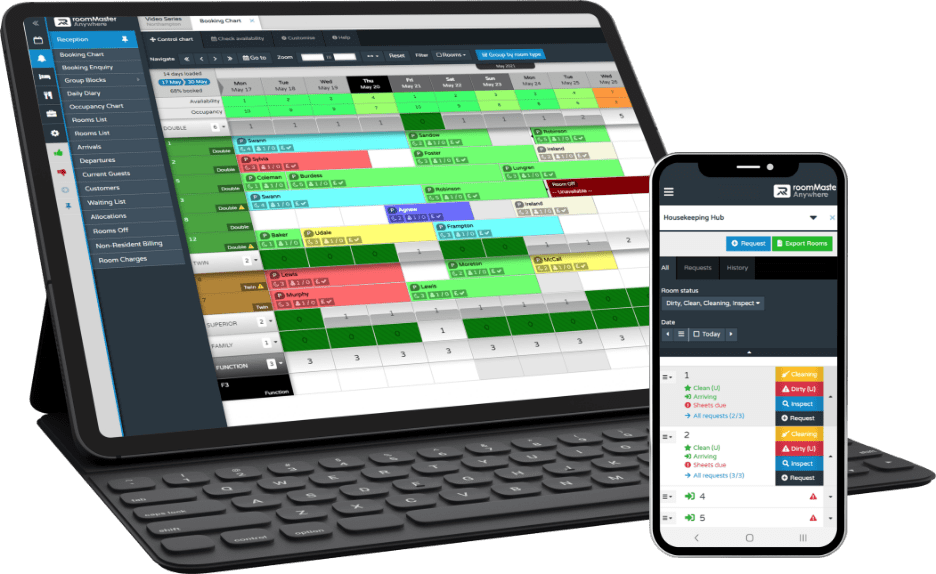 Booking chart on laptop and mobile phone