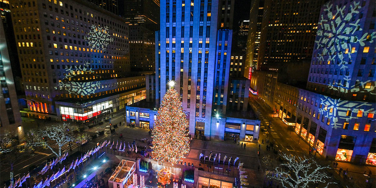 The Rockefeller Center Christmas Tree stands lit, Wednesday, Dec. 2, 2020, in New York. The 75-foot tall Norway spruce is covered with more than 50,000 multi-colored, energy-efficient LED lights.The lit tree will be on display starting Thursday, December 3, through early January 2021 and will also will be livestreamed each day from 8 am to midnight at rockefellercenter.com.  (Diane Bondareff/AP Images for Tishman Speyer)