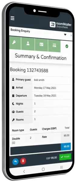 Mobile phone view of Hotel Software