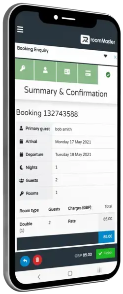 Mobile phone view of Hotel Software